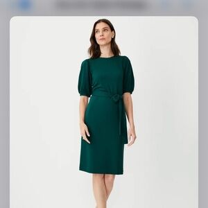 NWT puff sleeve green cotton dress with waist tie